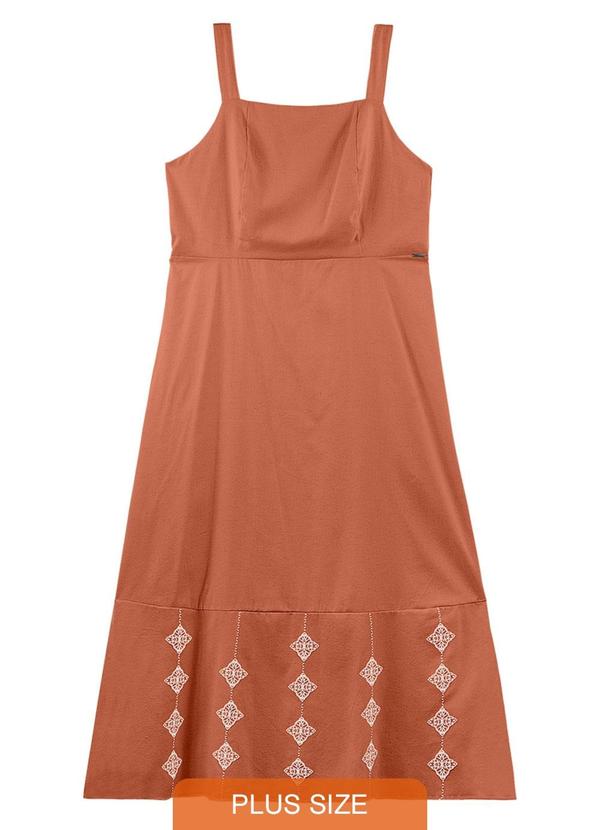 Rezzato - Vestido Alças Bordado Adulto Plus Size Marrom
