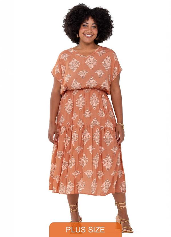 Rezzato - Vestido Estampado Adulto Plus Size Marrom