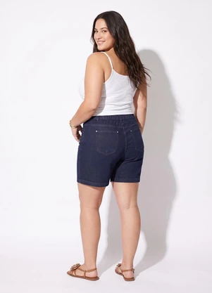 Marguerite - Bermuda Azul Escuro em Jeans com Elástico no Cós - MARGUERITE