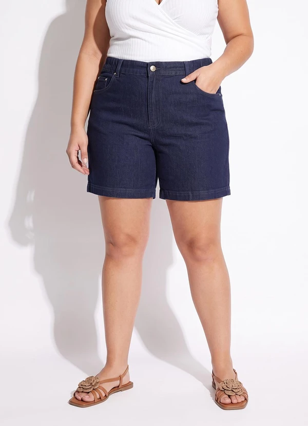 Marguerite - Bermuda Azul Escuro em Jeans com Elástico no Cós