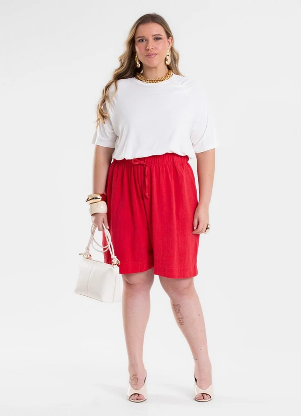 Secret Glam - Bermuda Feminina Linho Strong Bolso Laranja