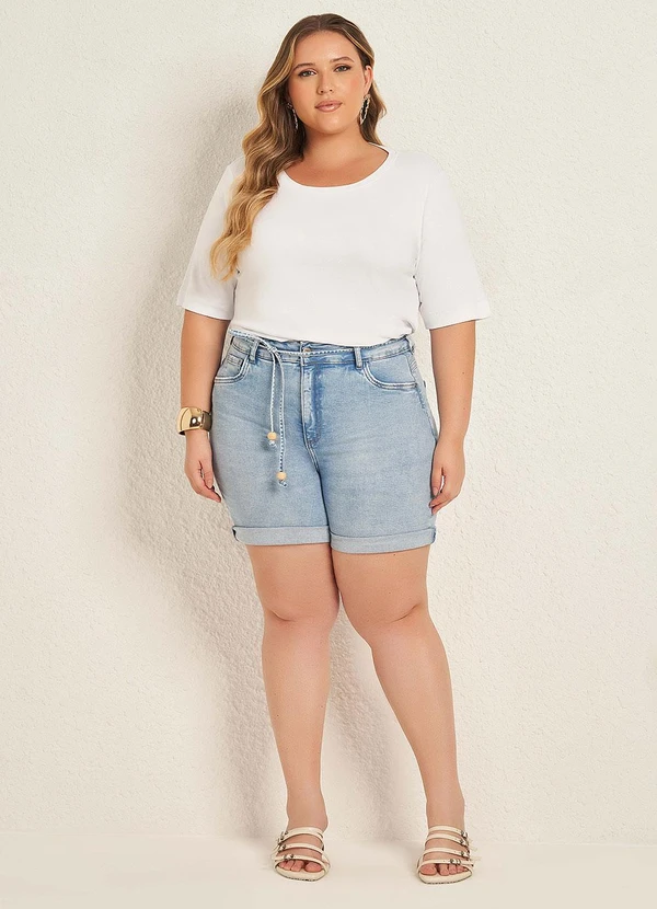Lisamour - Bermuda Jeans com Barra Dobrada Azul 2
