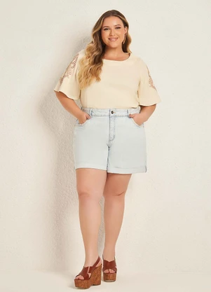 Lisamour - Bermuda Jeans Reta com Bolsos Funcionais Azul - LISAMOUR
