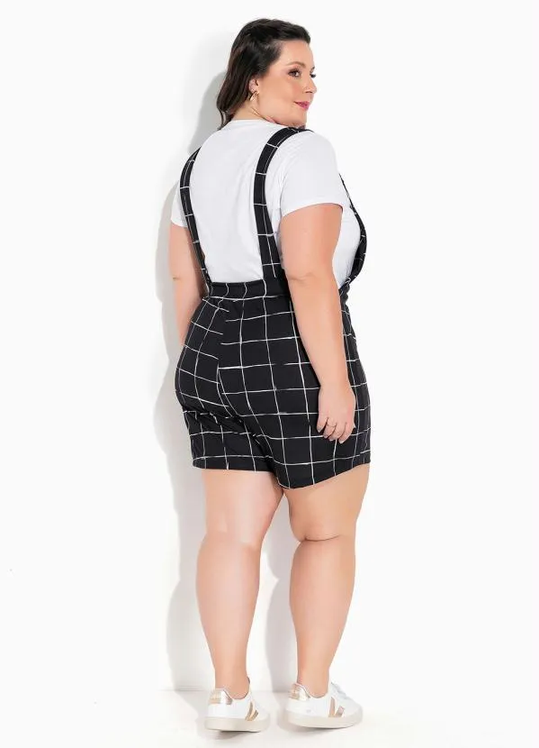 Marguerite - Jardineira Xadrez Preta com Elástico Plus Size 4