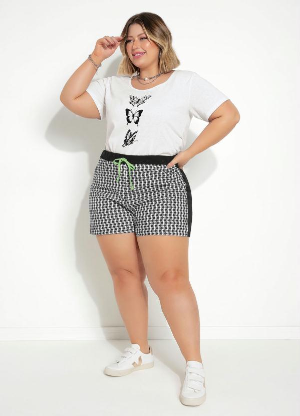 Marguerite - Short Abstrato Branco Amarração Neon Plus Size 2