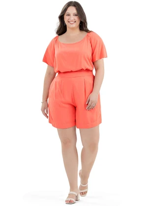 Outlet - Short Alfaiataria Plus Size Feminino Laranja - OUTLET