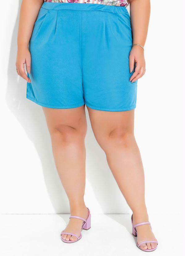 Short (Azul) com Pregas Plus Size