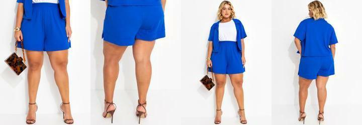 Short Azul em Malha Texturizada de Viscose