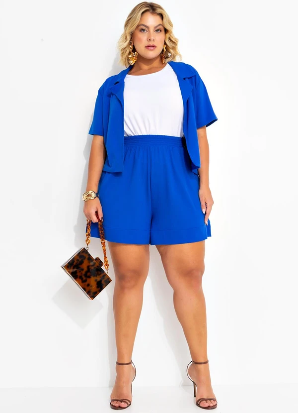 Marguerite - Short Azul em Malha Texturizada de Viscose 3