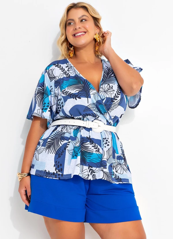 Marguerite - Short Azul em Malha Texturizada de Viscose 8