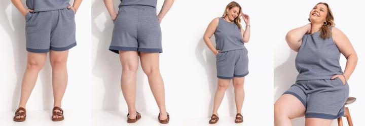 Short Azul em Moletinho Rajado