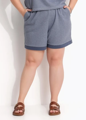 Marguerite - Short Azul em Moletinho Rajado - MARGUERITE