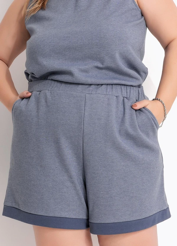 Marguerite - Short Azul em Moletinho Rajado 6