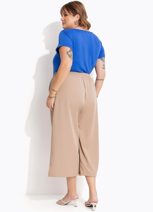 Marguerite - Short Bege em Crepe Plano Sarjado 5