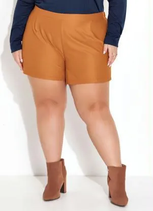 Marguerite - Short Caramelo em Malha Crepe Plus Size - MARGUERITE