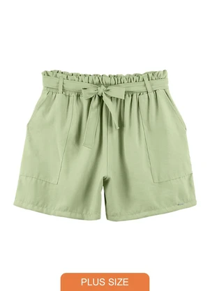 Outlet - Short Cintura Alta com Laço Plus Size Verde - OUTLET
