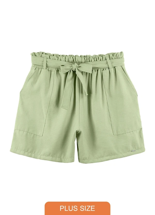 Outlet - Short Cintura Alta com Laço Plus Size Verde