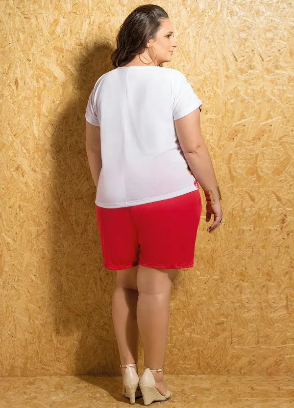 Marguerite - Short com Amarração Vermelho Plus Size 4
