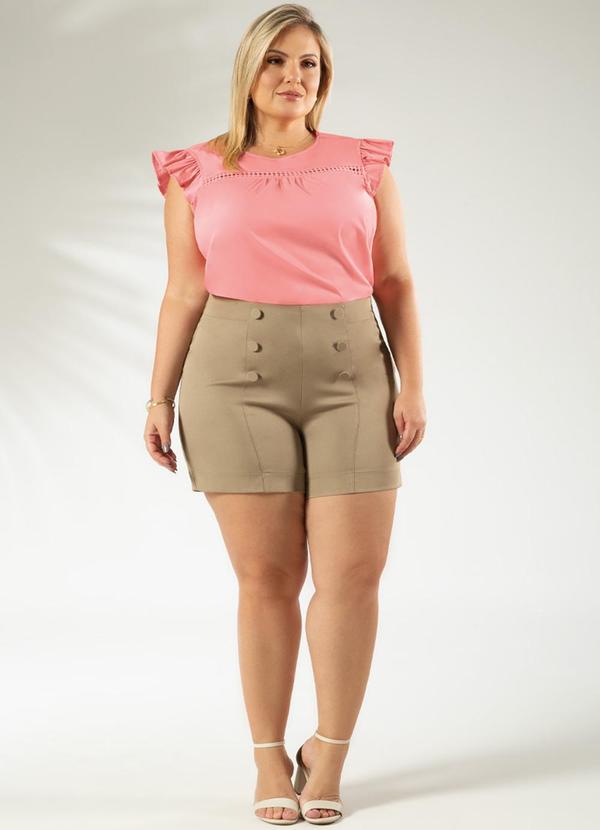 Cativa - Short de Cintura Alta Plus Size Marrom 1