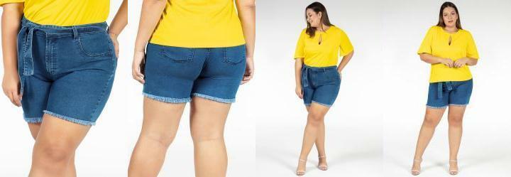 Short Desfiado Jeans com Faixa Plus Size