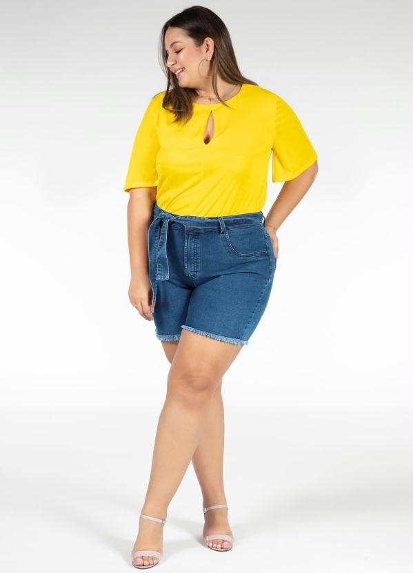 Marguerite - Short Desfiado Jeans com Faixa Plus Size 5