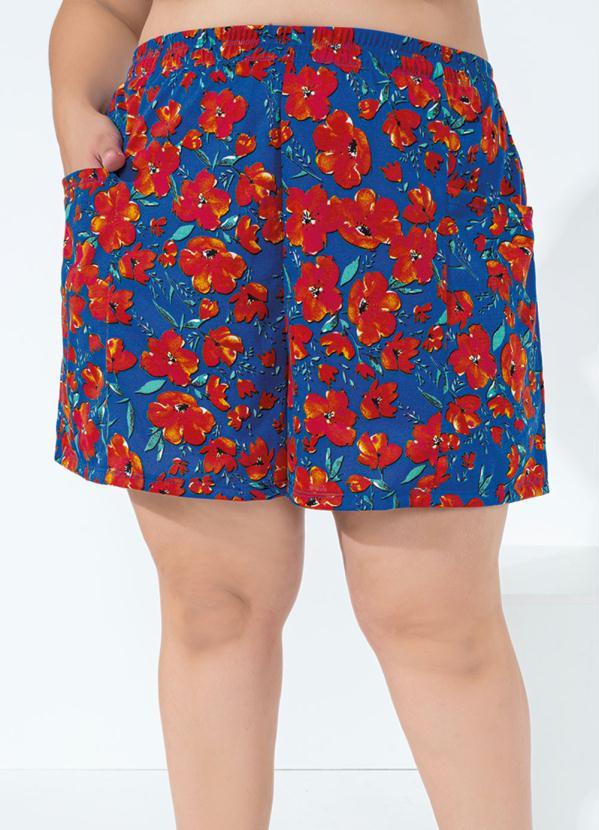 Marguerite - Short Floral Azul com Bolsos Plus Size 2