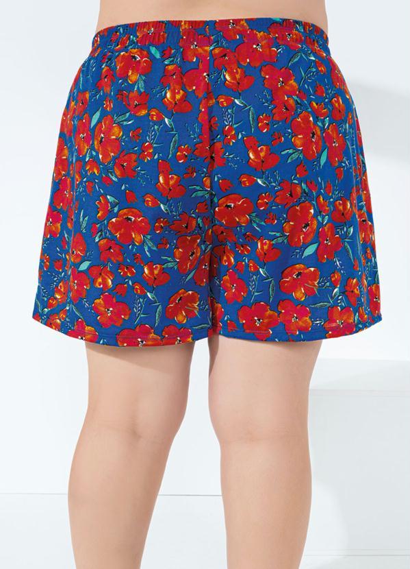 Marguerite - Short Floral Azul com Bolsos Plus Size 3