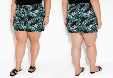 Short Floral com Ilhs e Amarrao Plus Size