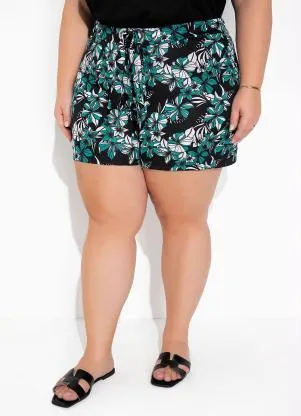 Marguerite - Short Floral com Ilhós e Amarração Plus Size - MARGUERITE