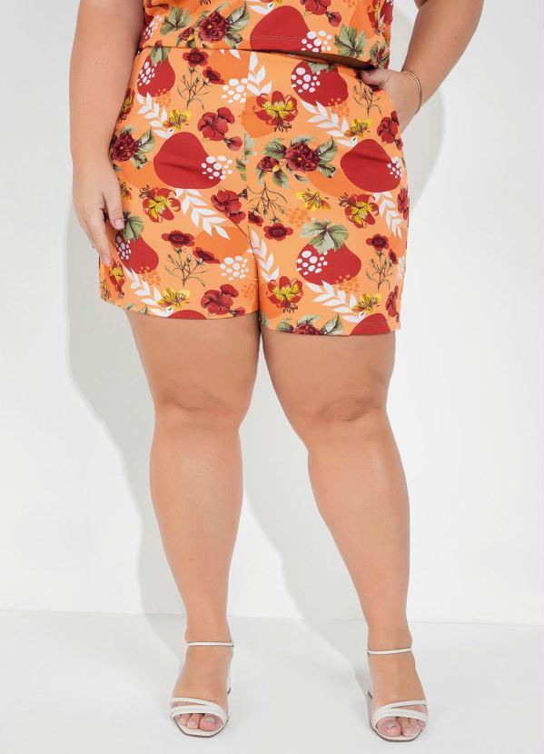 Short (Floral Laranja) com Bolsos Plus Size