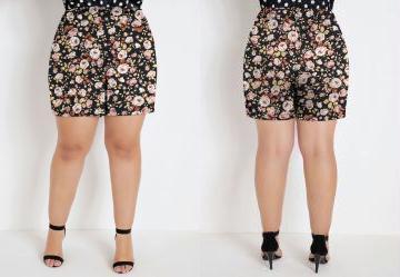 Short Floral Plus Size com Bolsos Decorativos