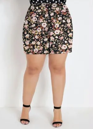 Marguerite - Short Floral Plus Size com Bolsos Decorativos - MARGUERITE