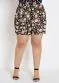 Marguerite - Short Preto Plus Size com Bolsos Decorativos - variação: Floral
