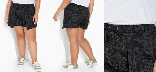 Short Floral Preto com Regulagem Plus Size