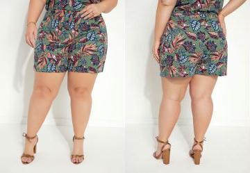 Short Folhagem Verde Bsico Plus Size