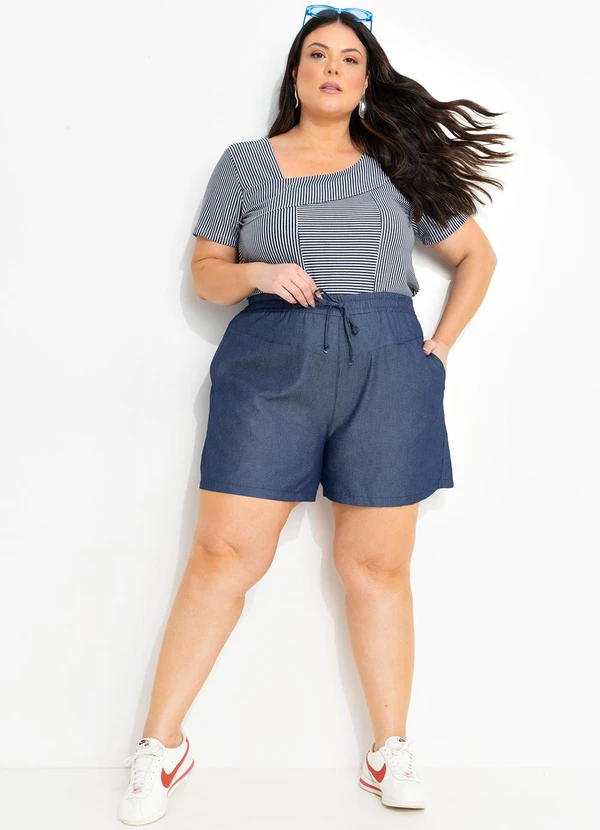 Marguerite - Short Jeans Azul Escuro em Jeans Leve 7