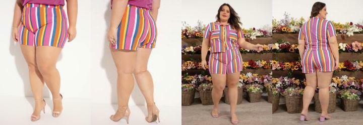 Short Listrado com Elstico na Cintura Plus Size