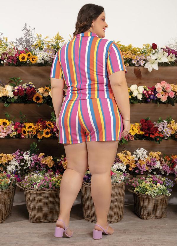 Outlet - Short Listrado com Elástico na Cintura Plus Size 1