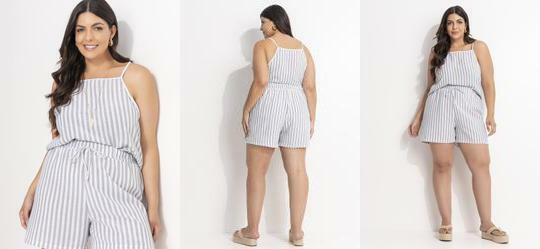 Short Listrado em Crepe Plano