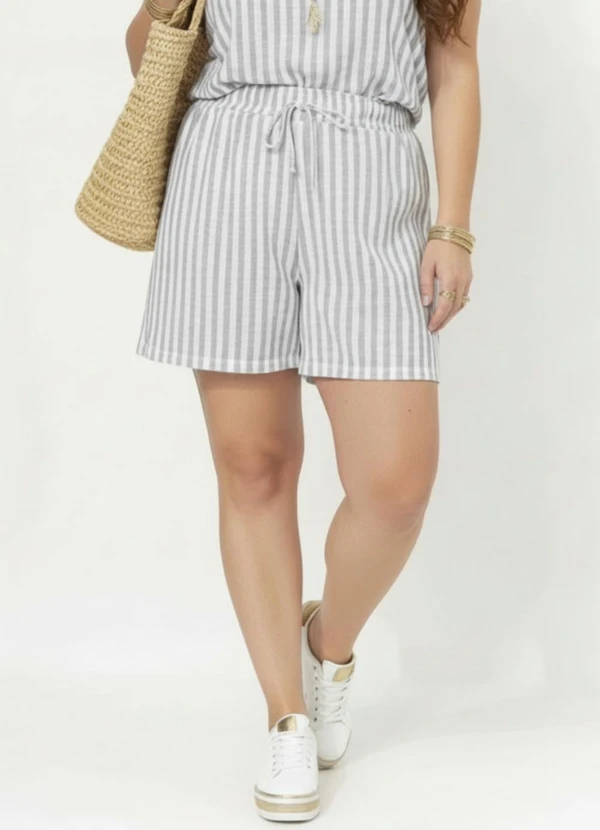 Marguerite - Short Listrado em Crepe Plano
