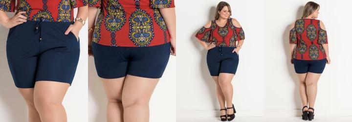 Short Marinho Plus Size Marguerite com Amarrao