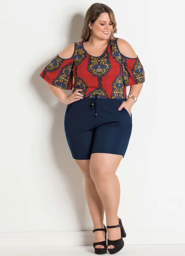 Marguerite - Short Marinho Plus Size Marguerite com Amarração 3