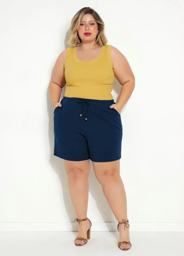 Marguerite - Short Marinho Plus Size Marguerite com Amarração 7