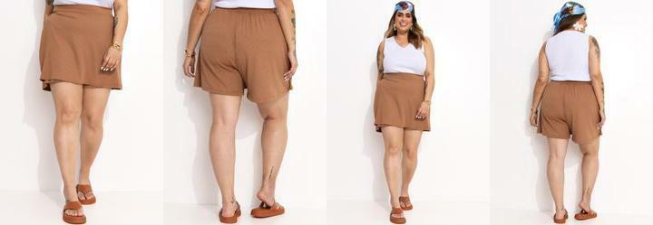 Short Marrom Claro em Malha Anarruga