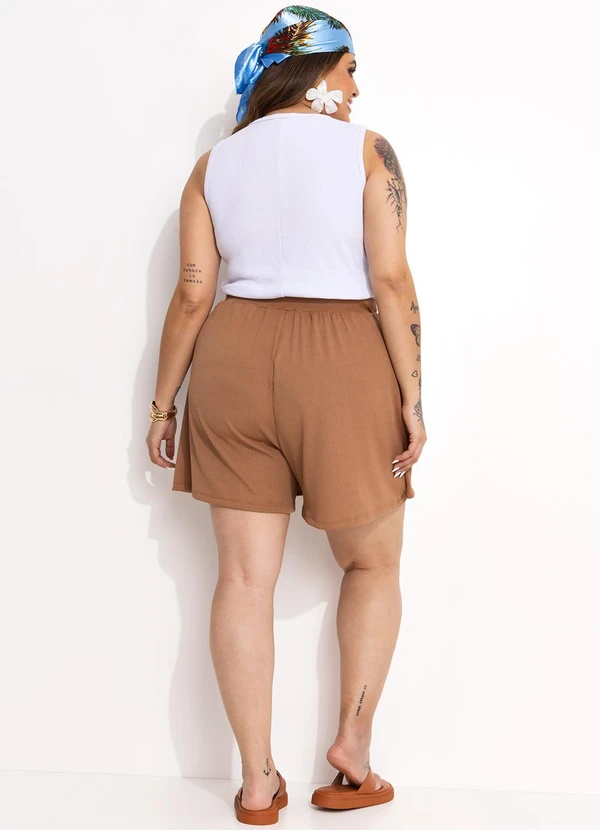 Marguerite - Short Marrom Claro em Malha Anarruga 5