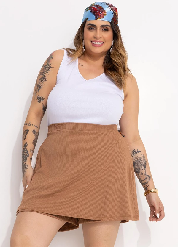 Marguerite - Short Marrom Claro em Malha Anarruga 6