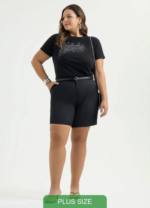 Cativa - Short Plus Size em Tecido Alfaiataria Preto 2
