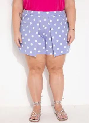 Queima Estoque - Short Poá Lilás com Sobreposição Plus Size - QUEIMA ESTOQUE