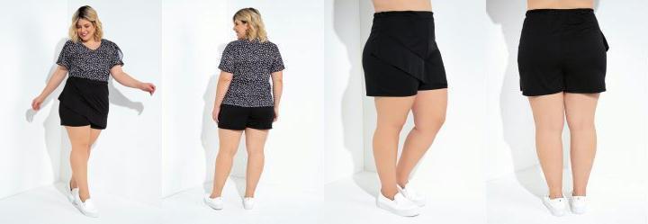 Short Preto com Babado Plus Size