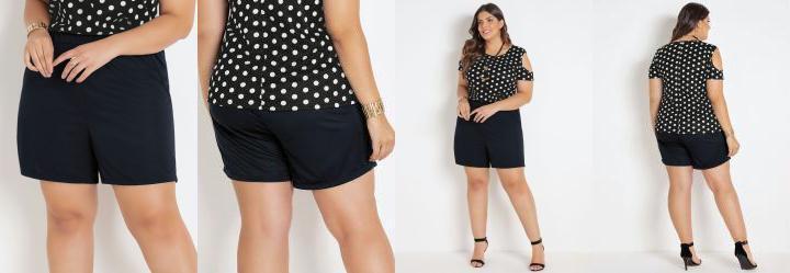 Short Preto Plus Size com Bolsos Decorativos